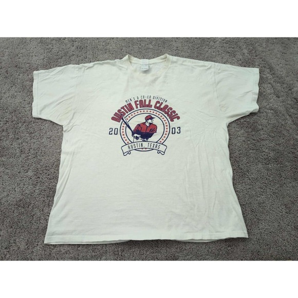 Vintage Austin Fall Classic T‎ Shirt Men 2XL 2003 Fruit of the Loom White Flaw - Picture 1 of 10